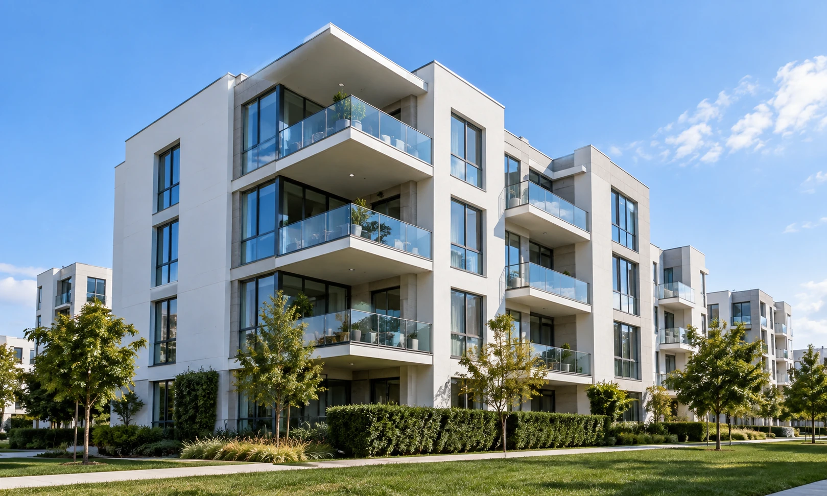Condominio residencial moderno con jardines