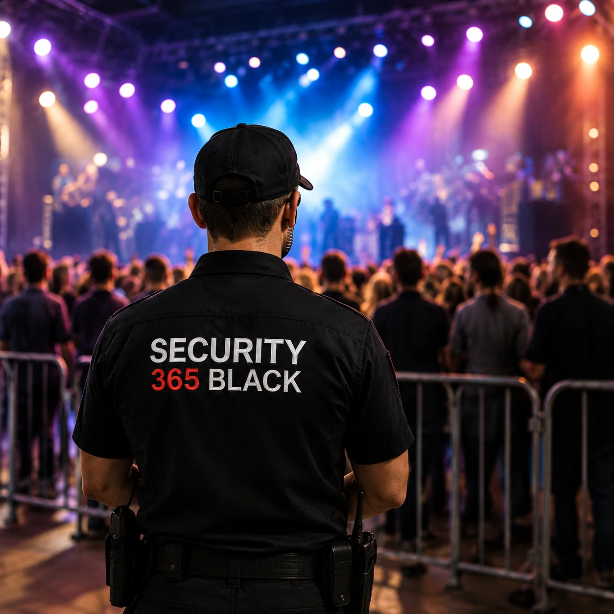 Agente de seguridad supervisando un concierto